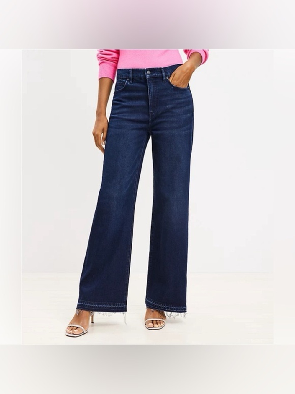 Loft Jeans Womens 31 12 High Rise Dark Wash Raw Hem Wide Leg